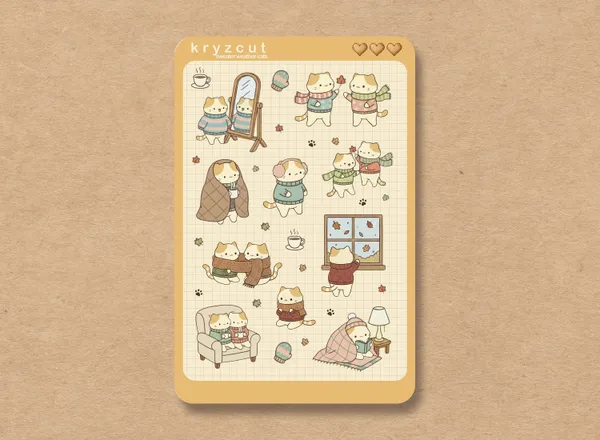 Cozy autumn cats in hoodies and sweaters sticker sheet