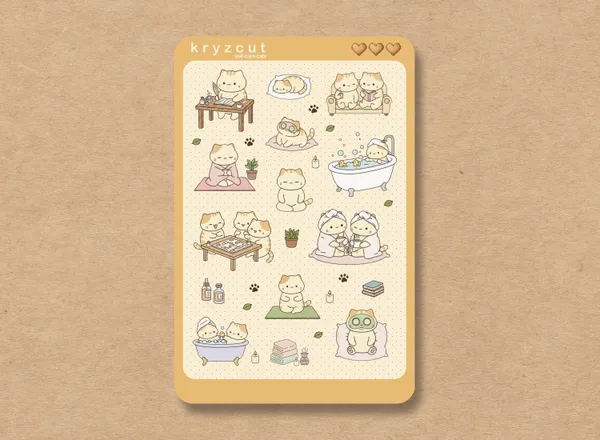 Cats doing yoga and spa self-care wellness sticker sheet