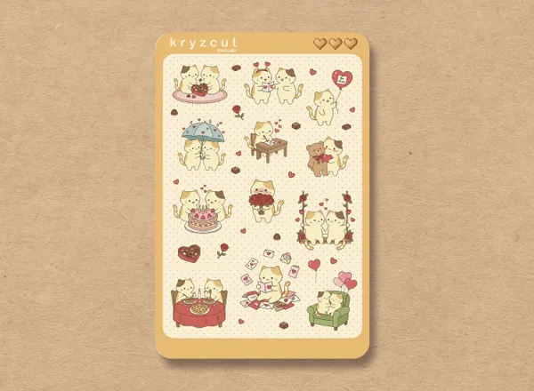Kawaii Valentine cats with hearts and love letters, matte sticker sheet