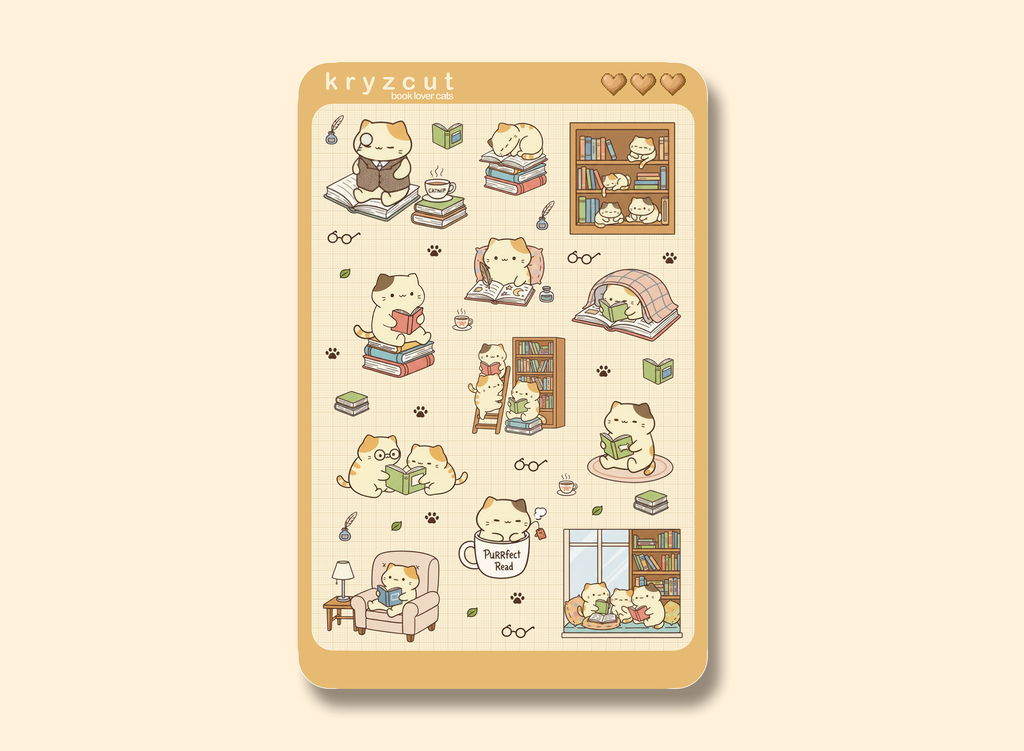 Book Lover Cats Stickers Sheet