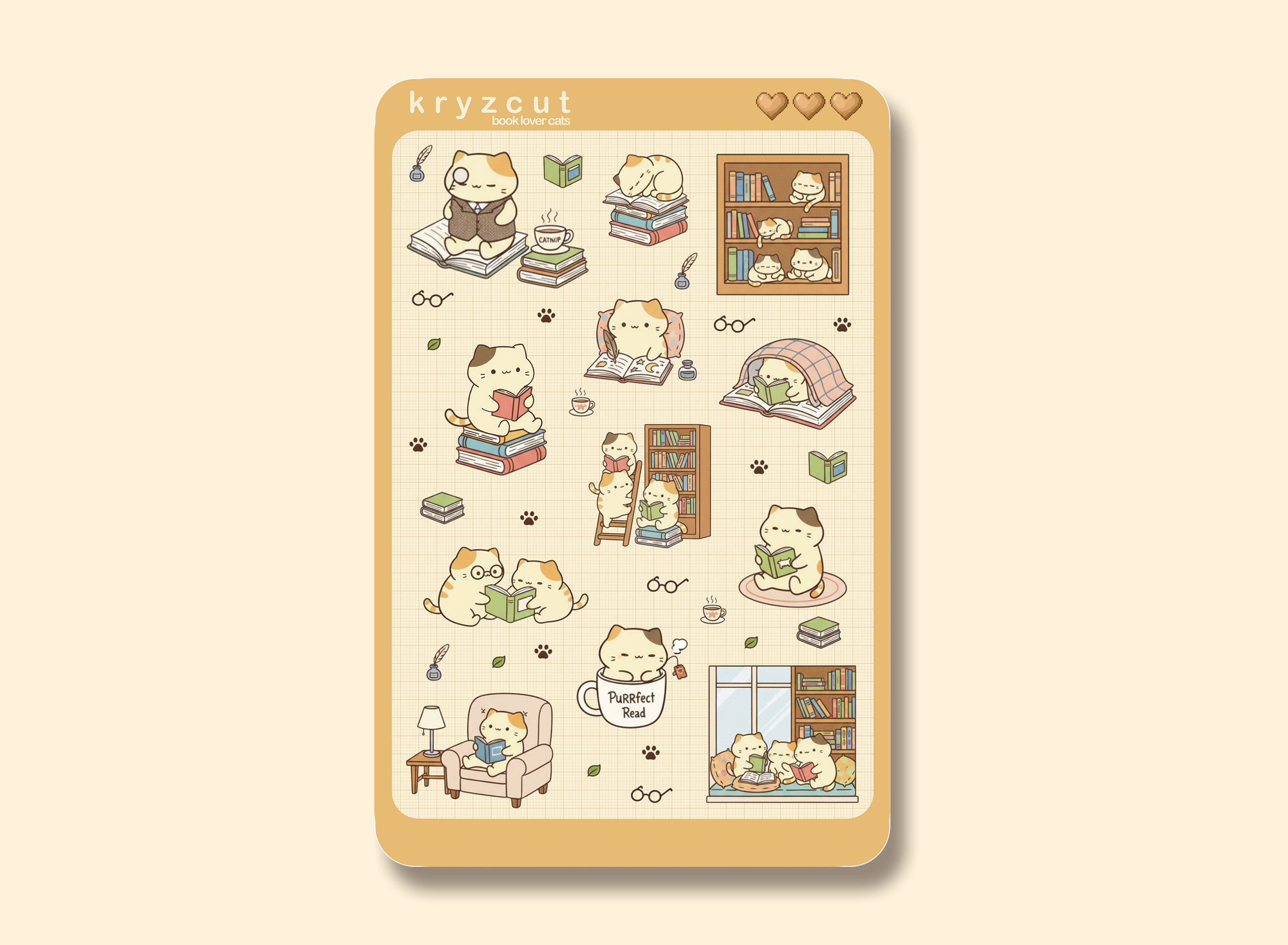 Book Lover Cats Stickers Sheet