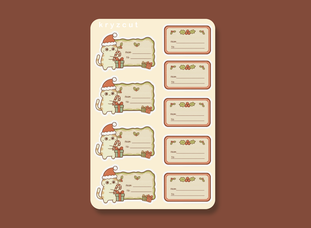 Holiday Gift Labels Cat Stickers