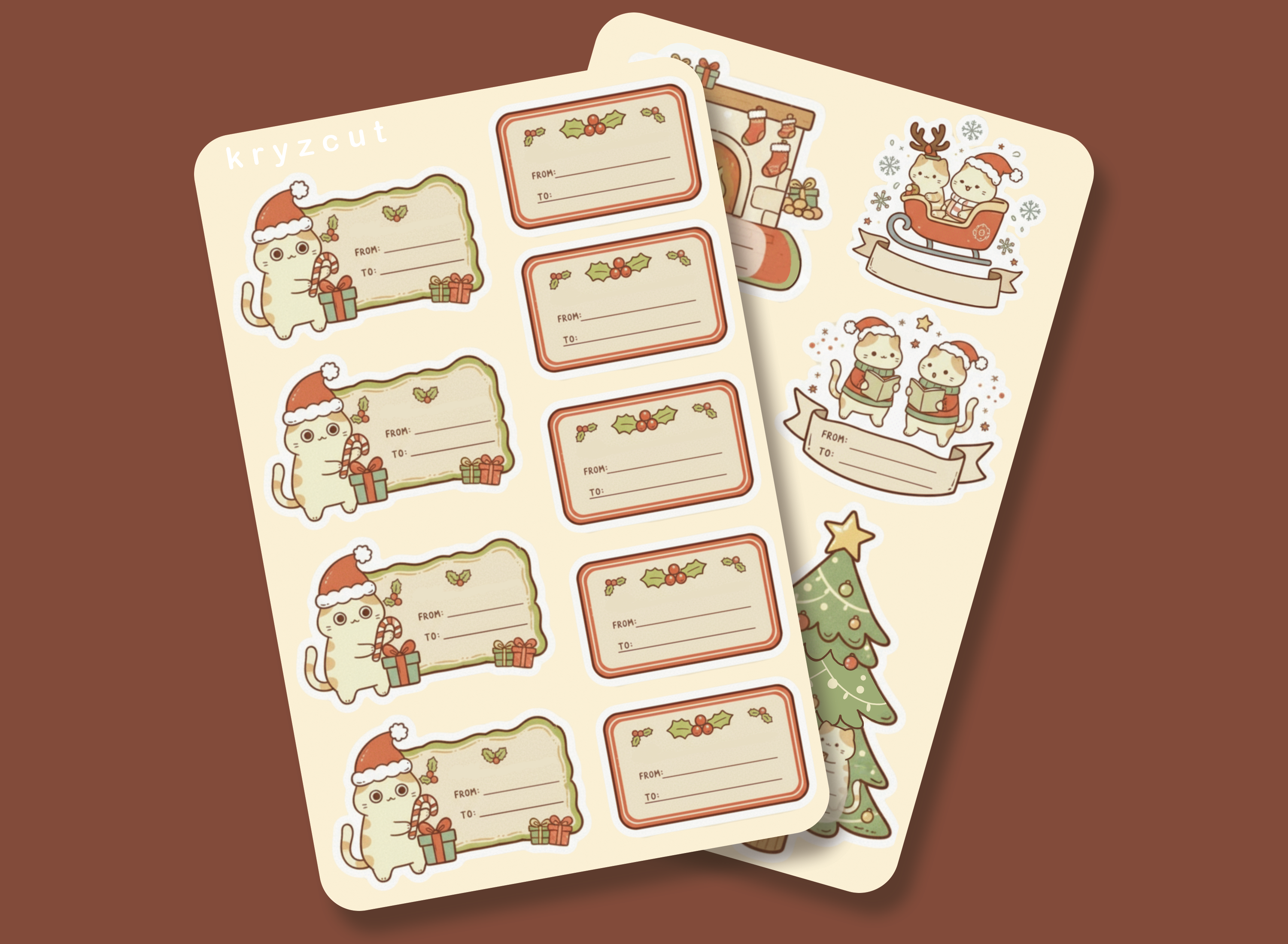 Holiday Gift Labels Cat Stickers