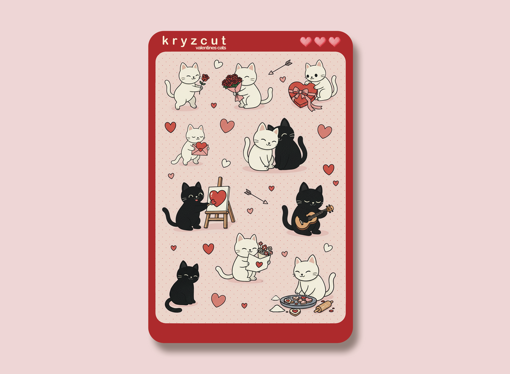 Valentines Cats Sticker Sheet